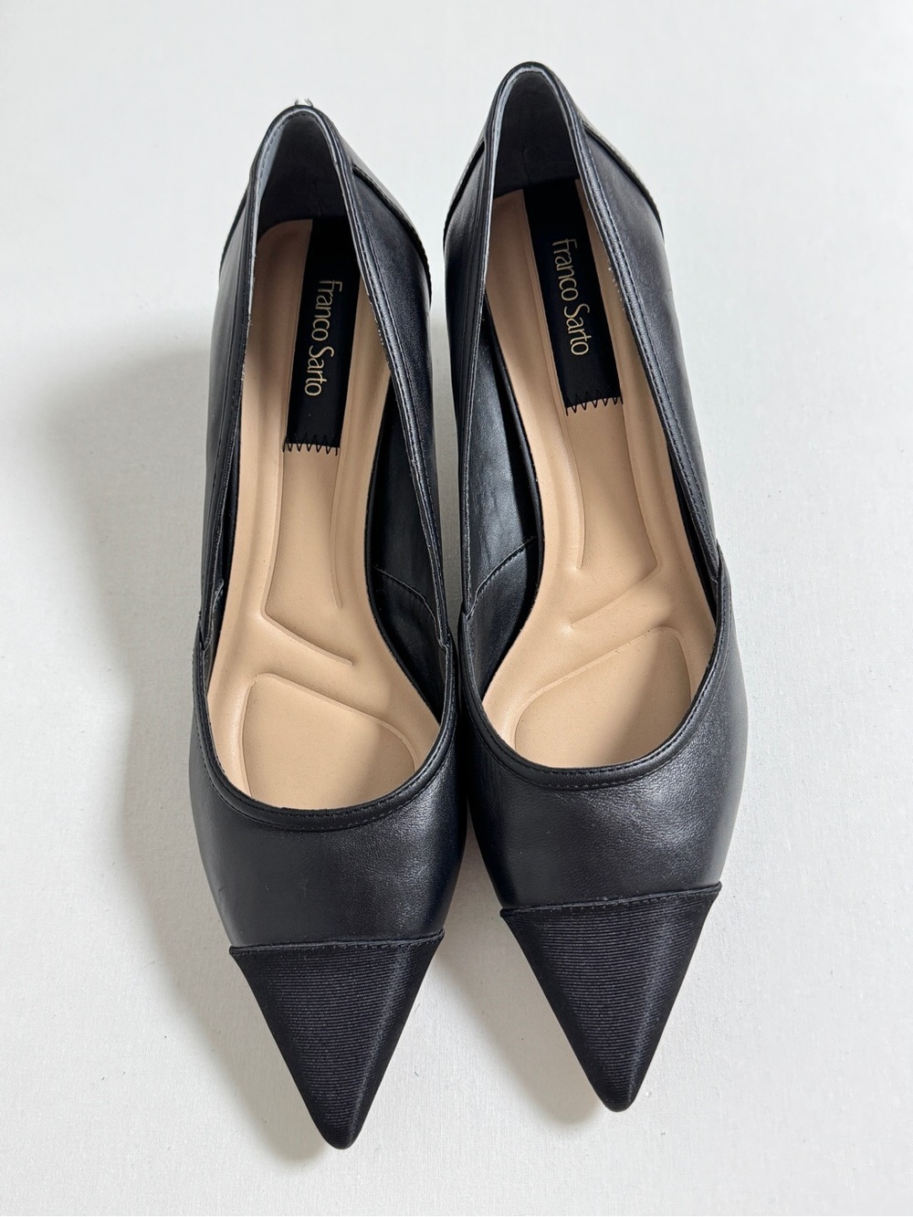 Franco Sarto Darcy Black Leather Pointed Toe Kitten Heel Pumps - Picture 9 of 15